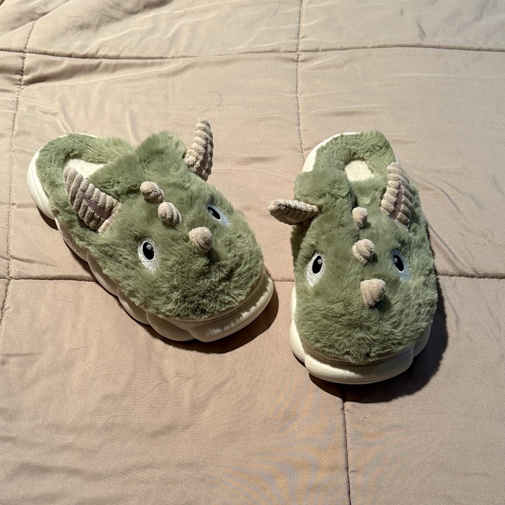 Green Dinosaur Plush Slippers
